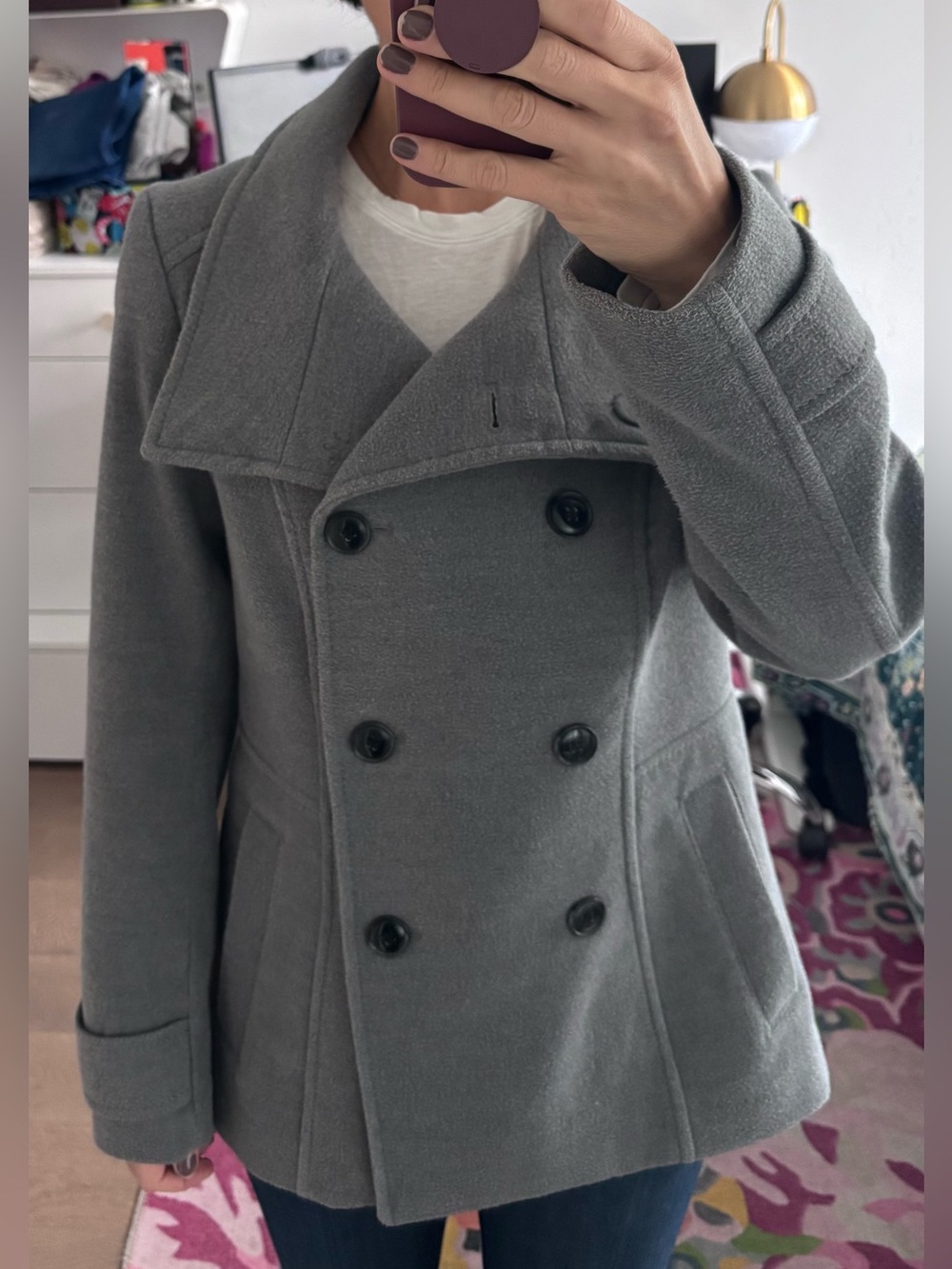 H&M Women's Double-Breasted Peacoat in Gray
